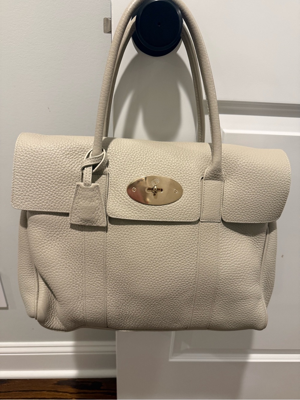 Mulberry Bayswater Chalk Pebbled Leather Top-Handle Satchel with Gold Hardware